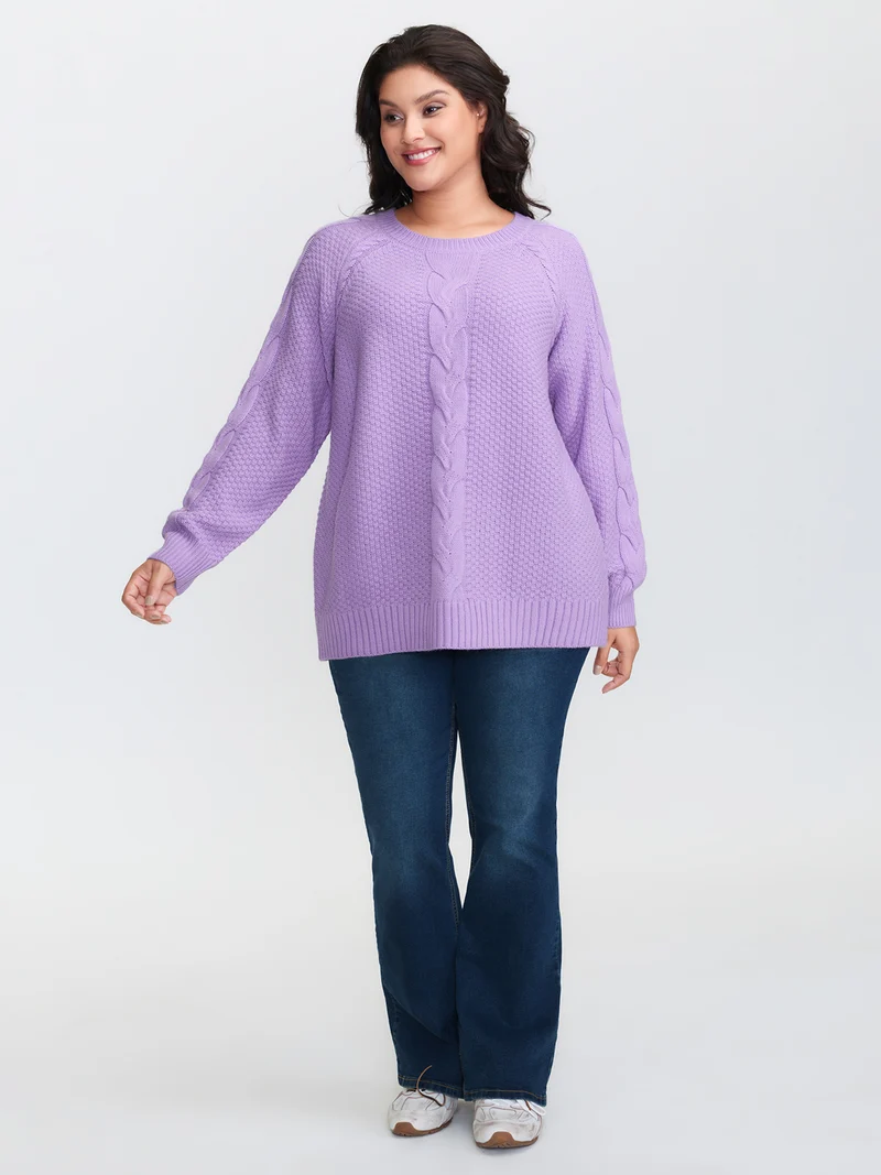 Cable Knit Raglan Sleeve Pullover