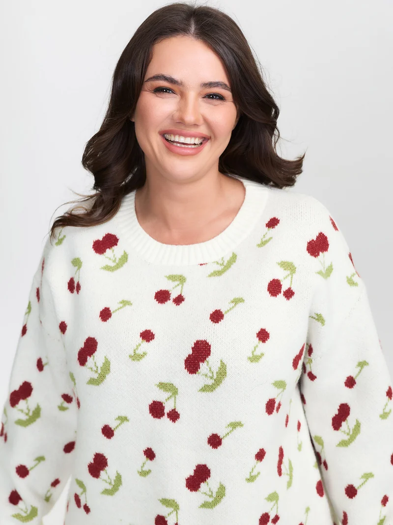 Cherry Pattern Jacquard Pullover