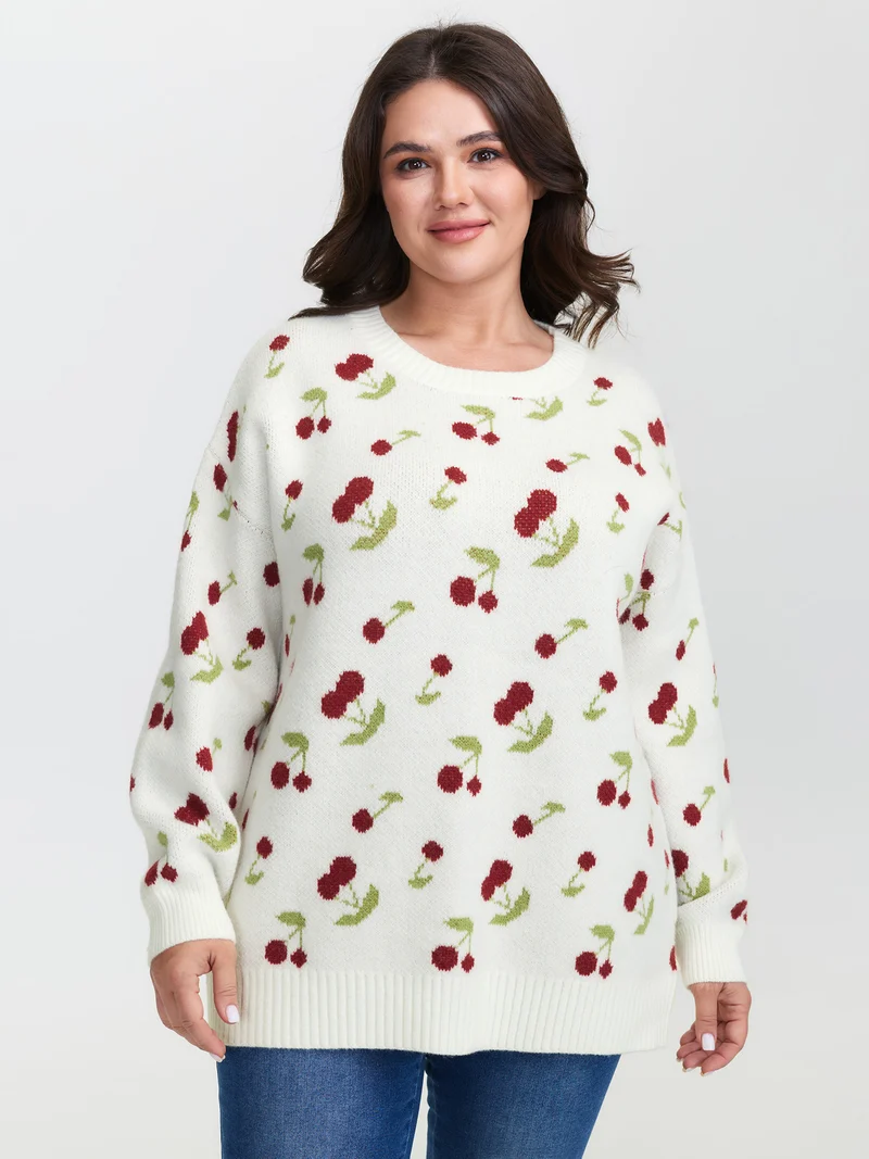 Cherry Pattern Jacquard Pullover