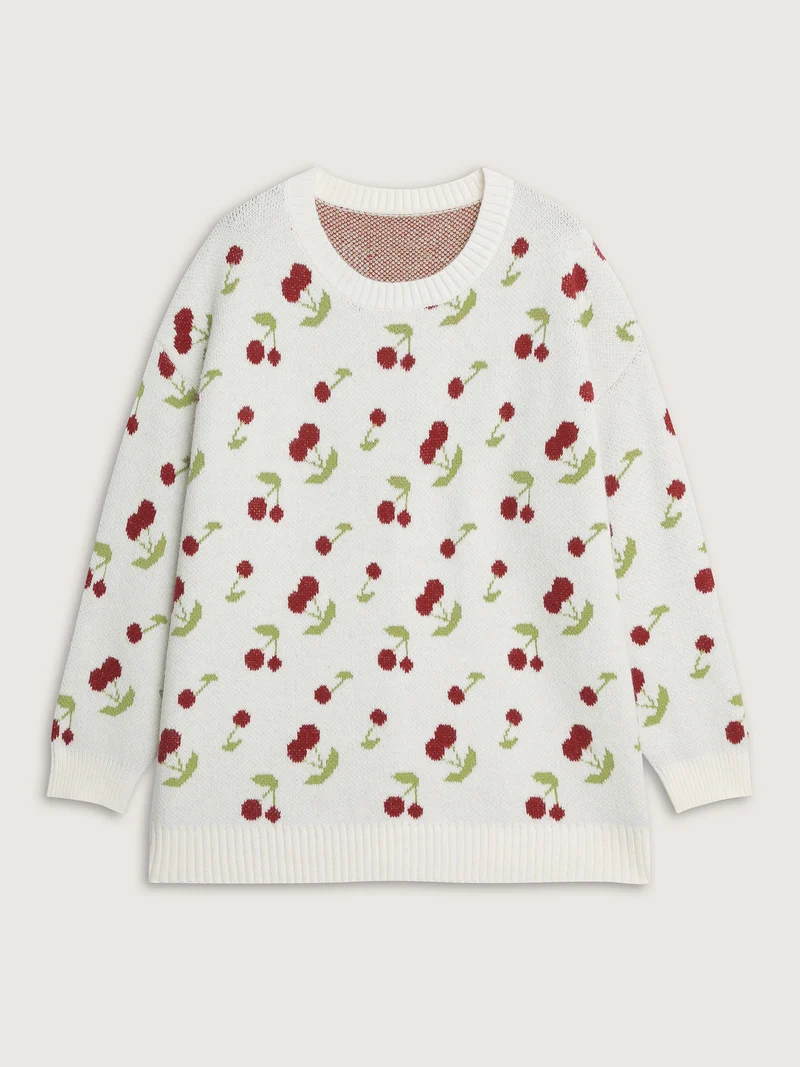 Cherry Pattern Jacquard Pullover