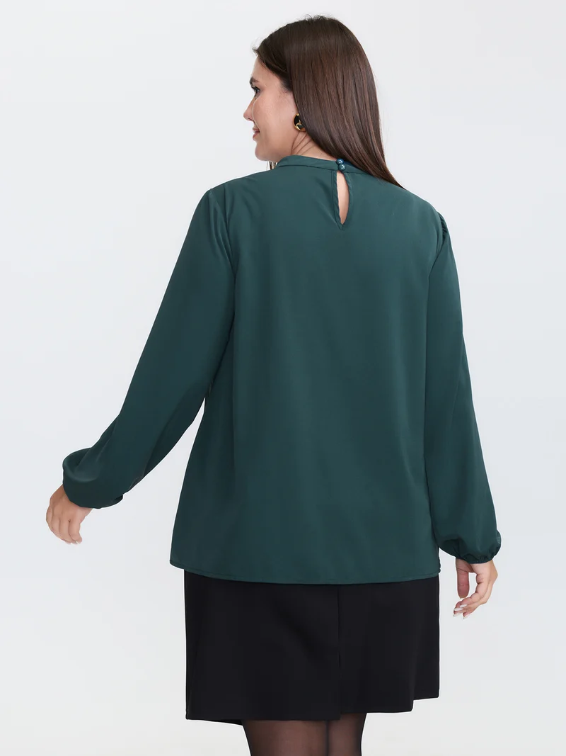 Pleated Mock Neck Long Sleeve Blouse