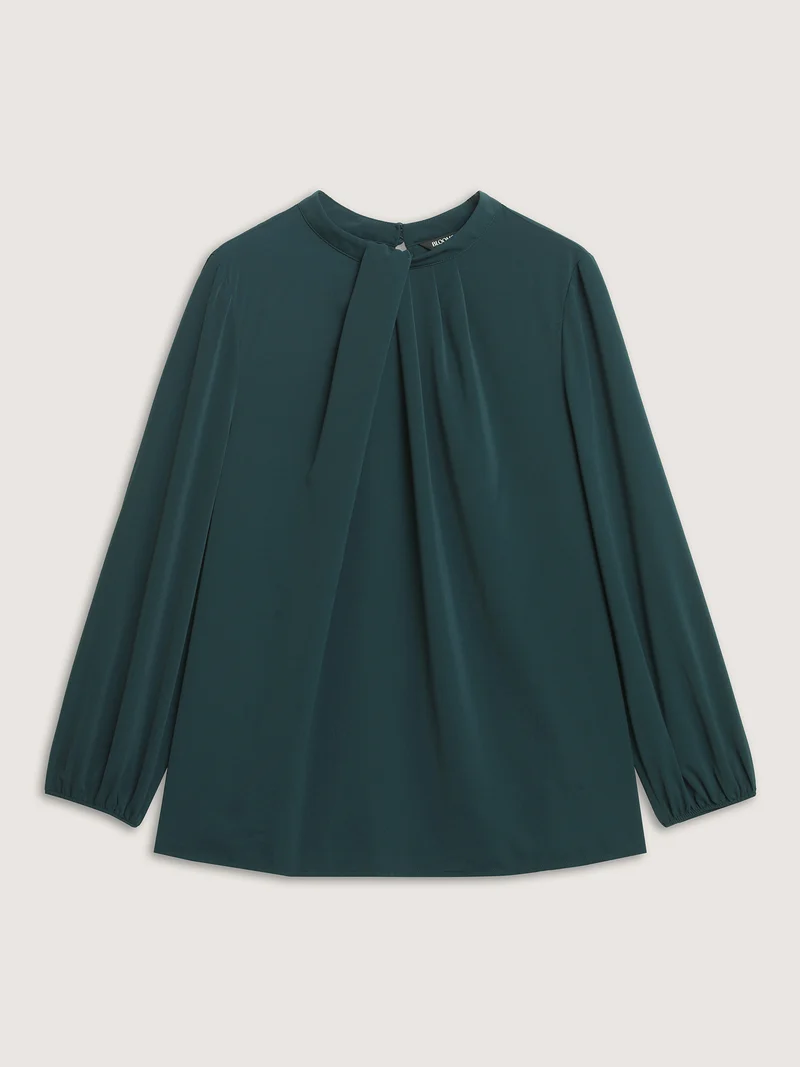 Pleated Mock Neck Long Sleeve Blouse