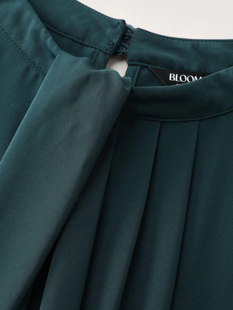Pleated Mock Neck Long Sleeve Blouse