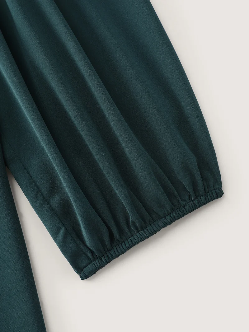 Pleated Mock Neck Long Sleeve Blouse