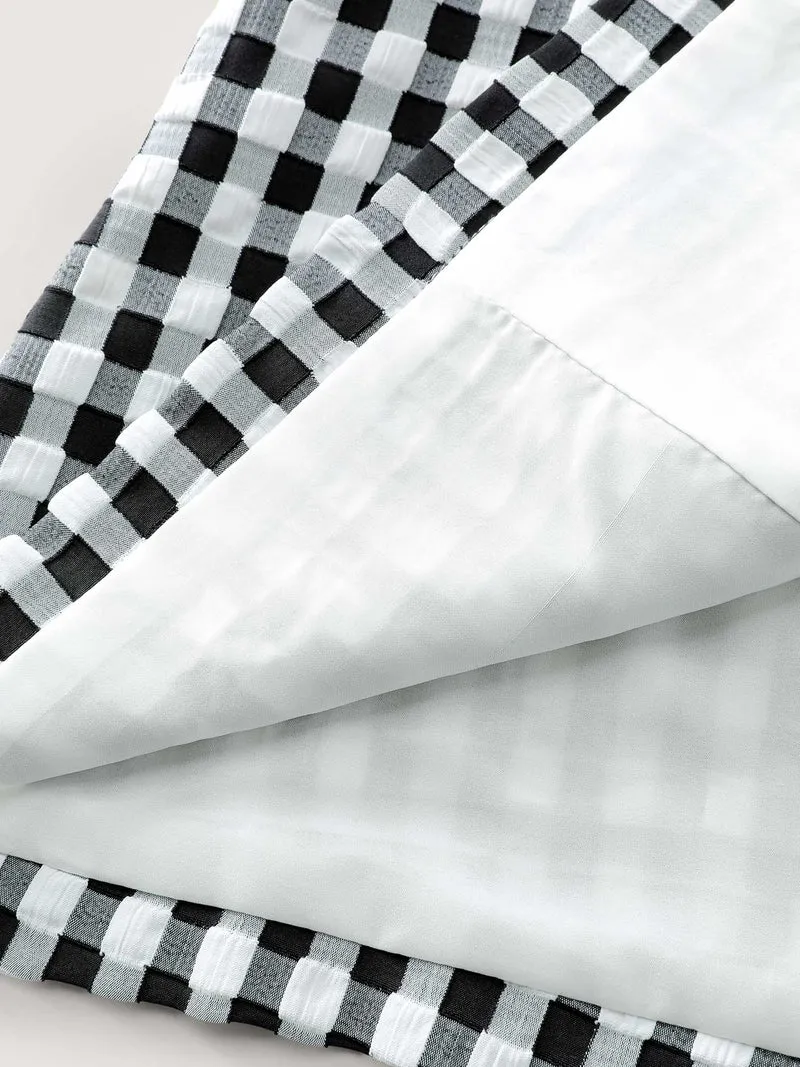 Checkered Crossover Tie Square Neck Blouse