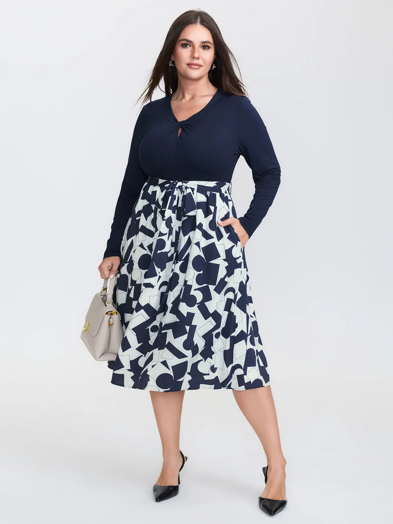 Supersoft Twist Neckline Floral Knit Midi Dress