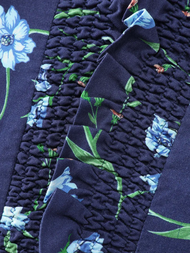 Rayon Floral Print Shirred Collar Blouse