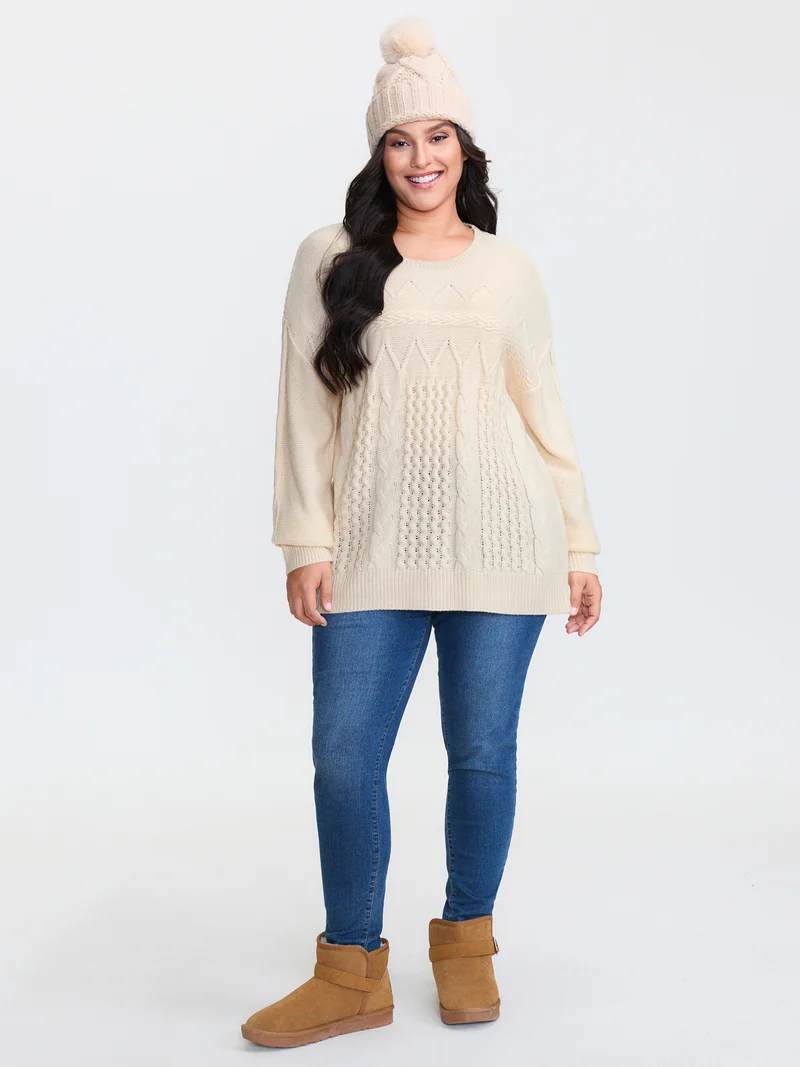 Textured Contrast Drop Shoulder Pullover
