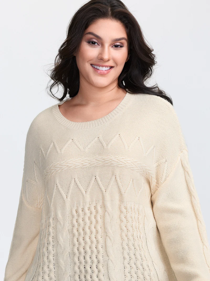 Textured Contrast Drop Shoulder Pullover