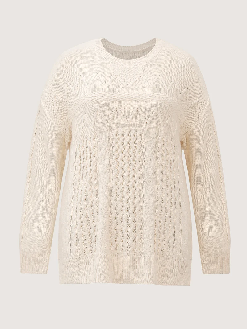 Textured Contrast Drop Shoulder Pullover