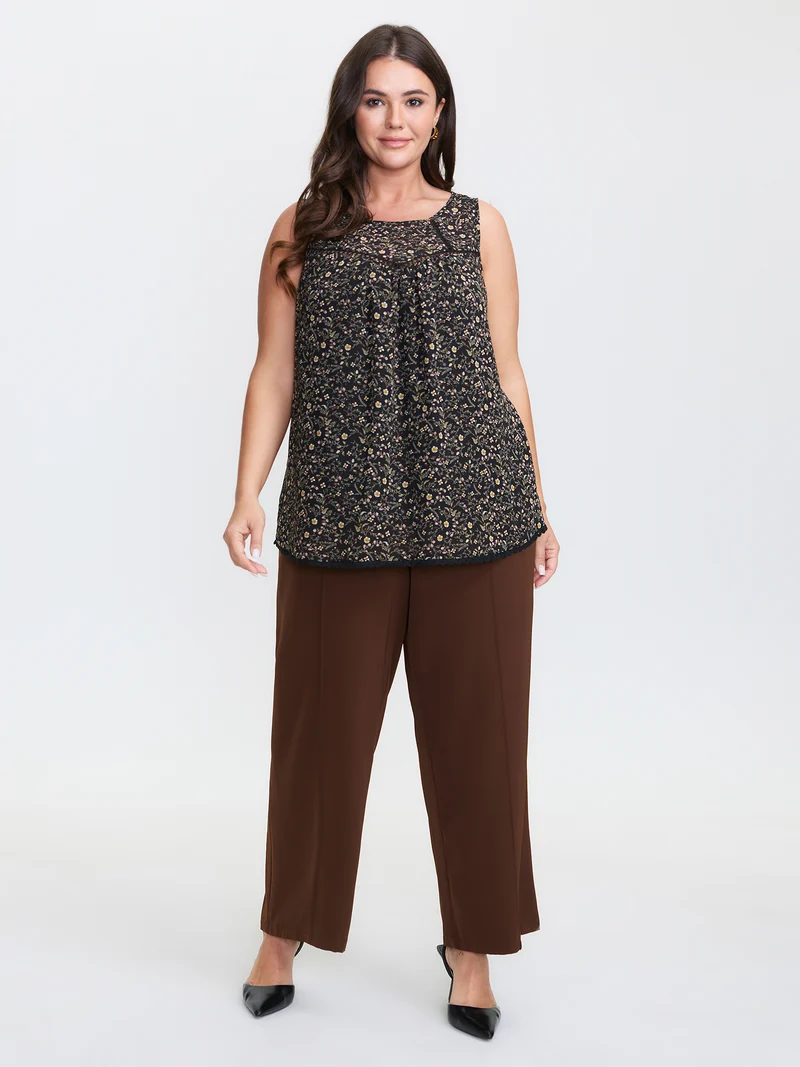 Floral Print Lace Trim Tank Top