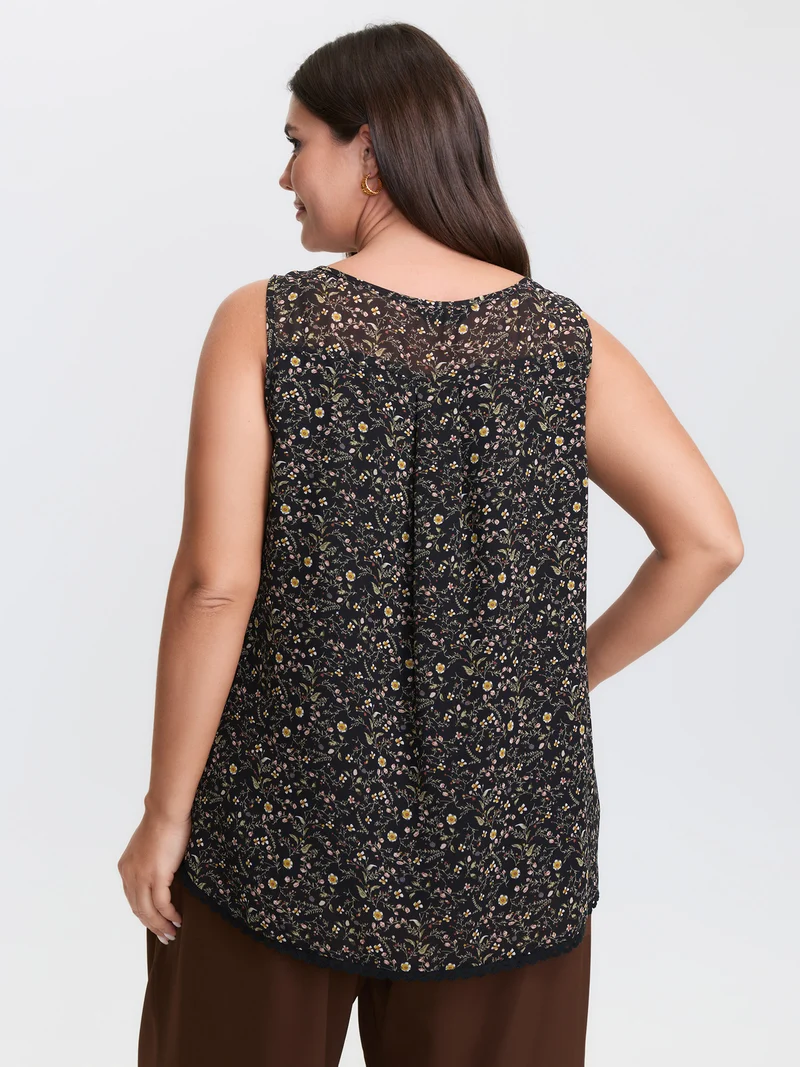 Floral Print Lace Trim Tank Top