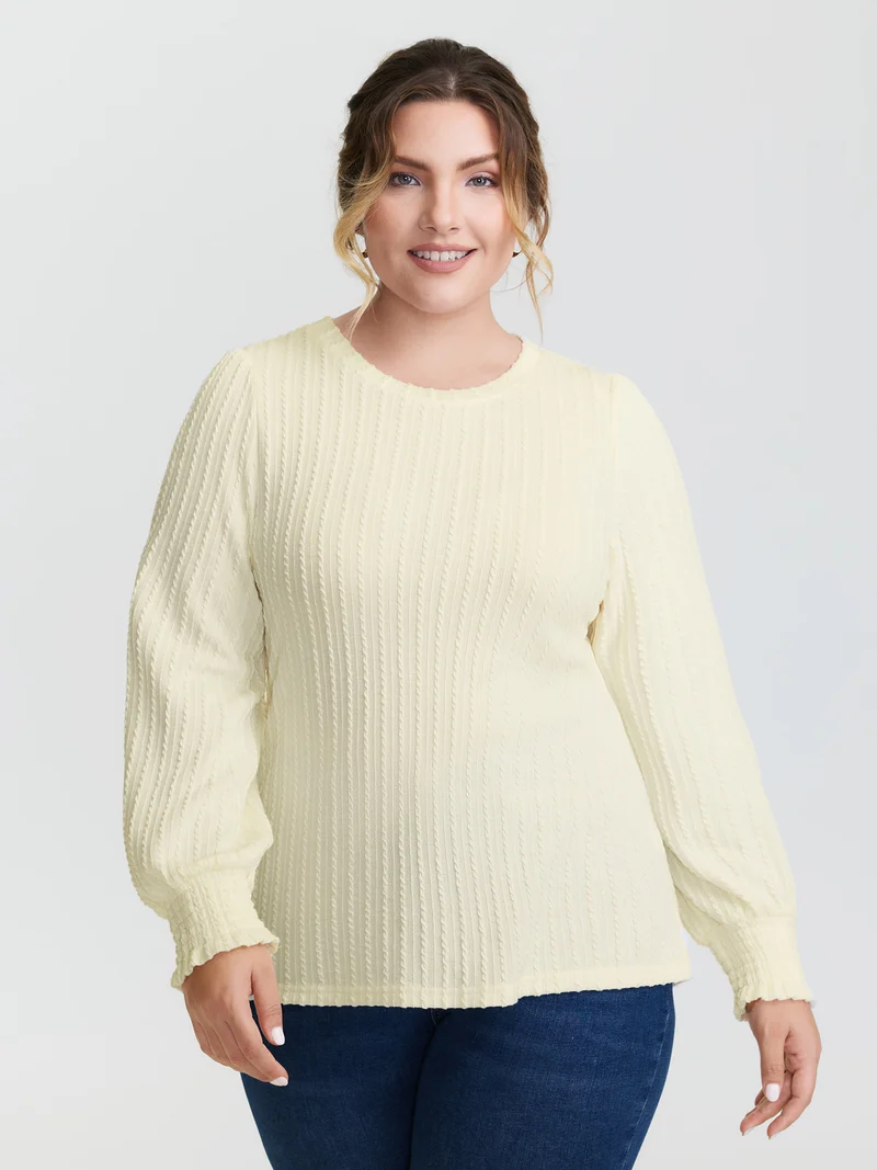 Ribbed Shirred Fitted T-Shirt