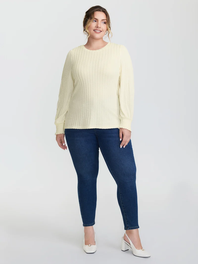 Ribbed Shirred Fitted T-Shirt