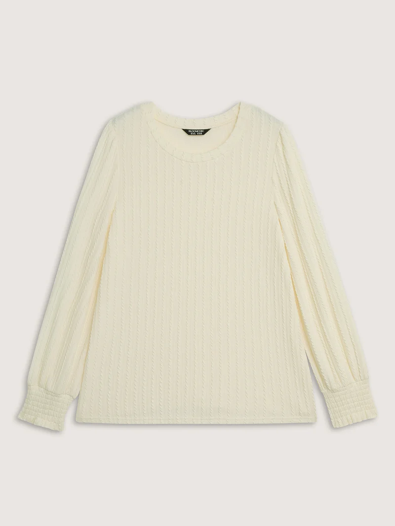 Ribbed Shirred Fitted T-Shirt