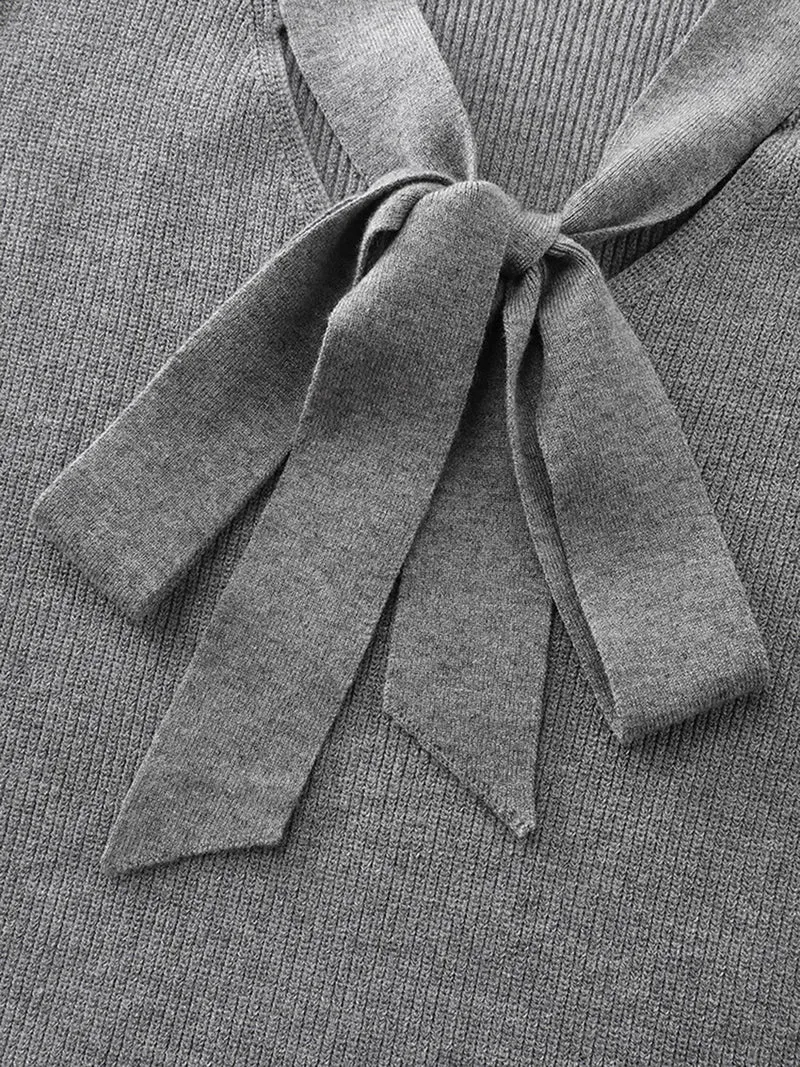 Supersoft Bowknot Neckline Ribbed Cut-Out Pullover