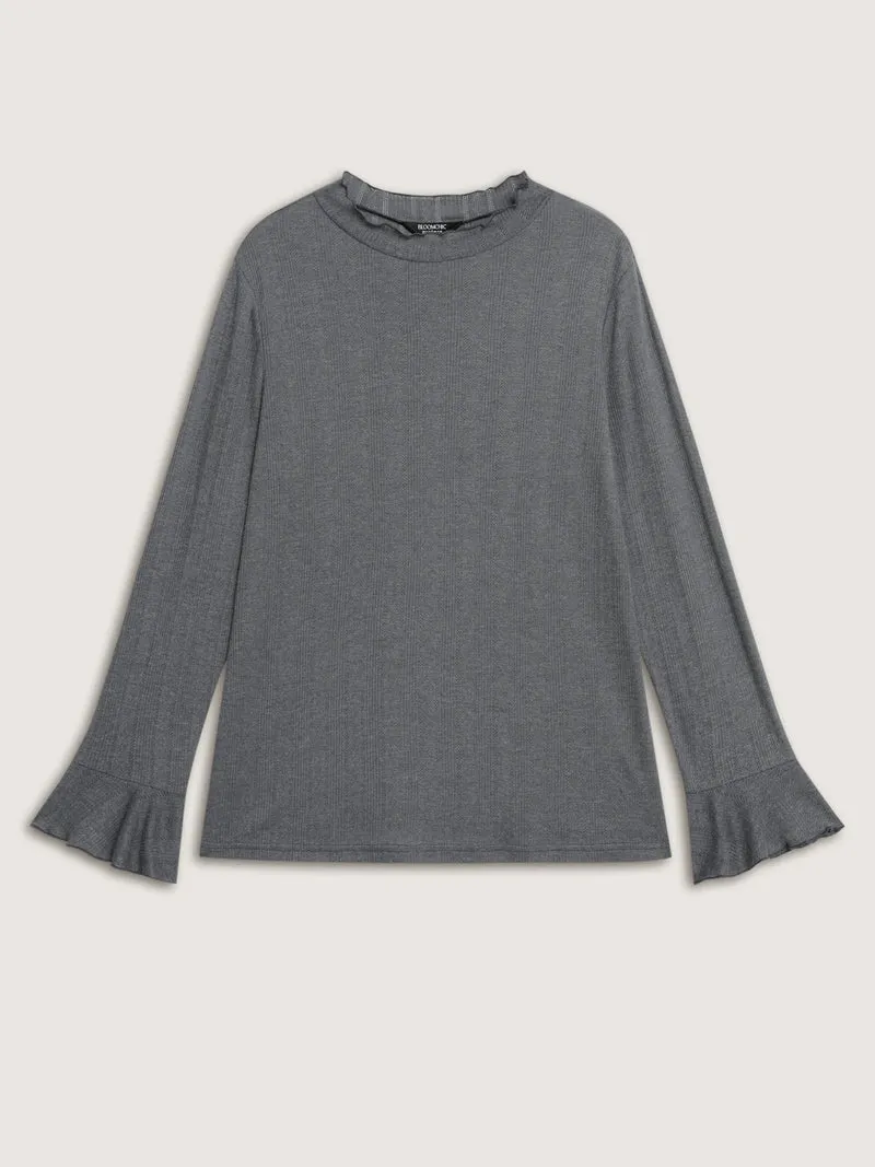 Scalloped Trim High Neck Fitted T-Shirt