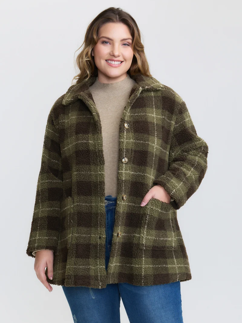 Plaid Pockets Button-Down Coat