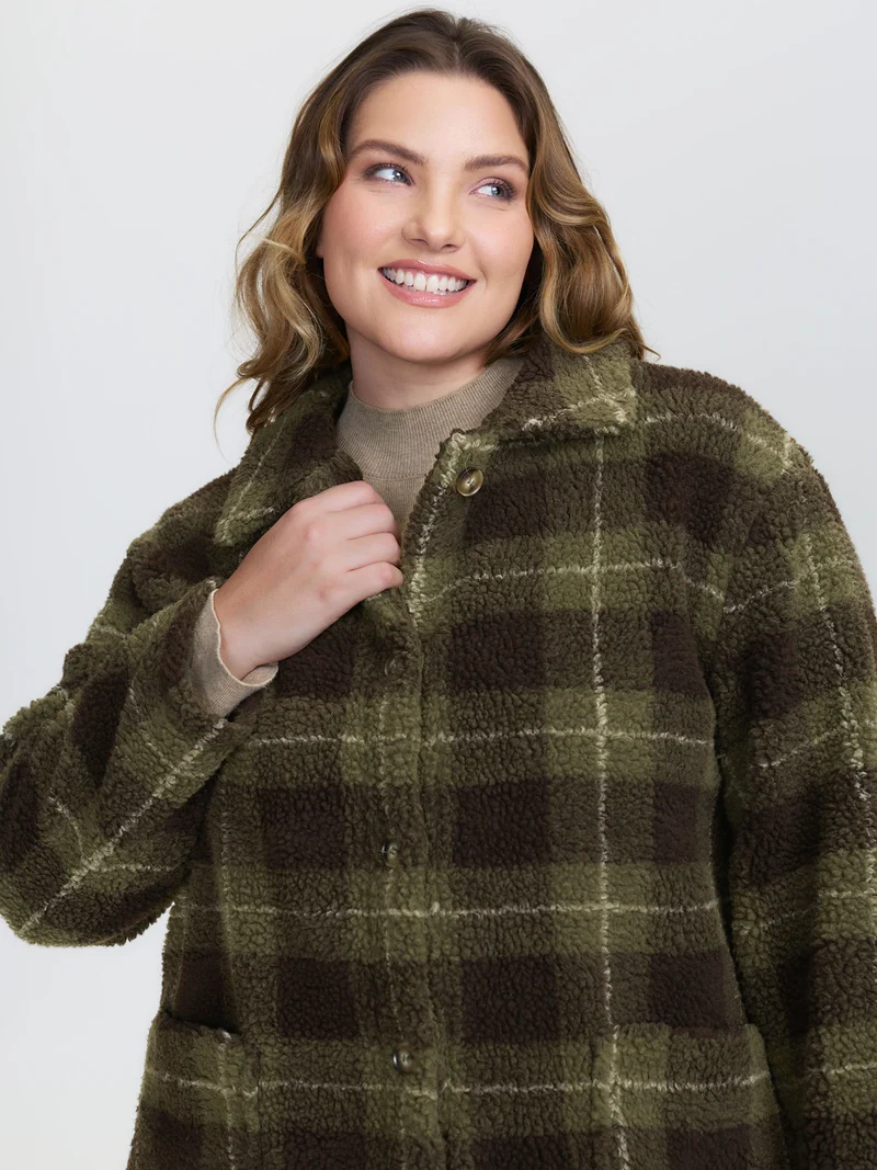 Plaid Pockets Button-Down Coat