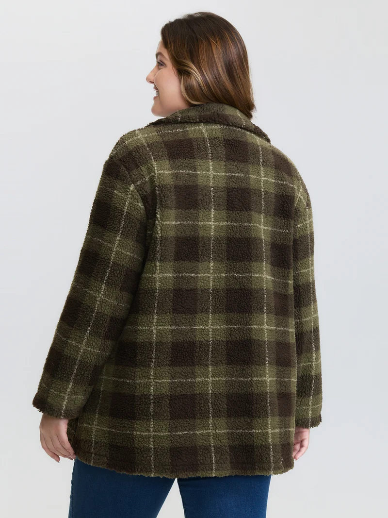 Plaid Pockets Button-Down Coat