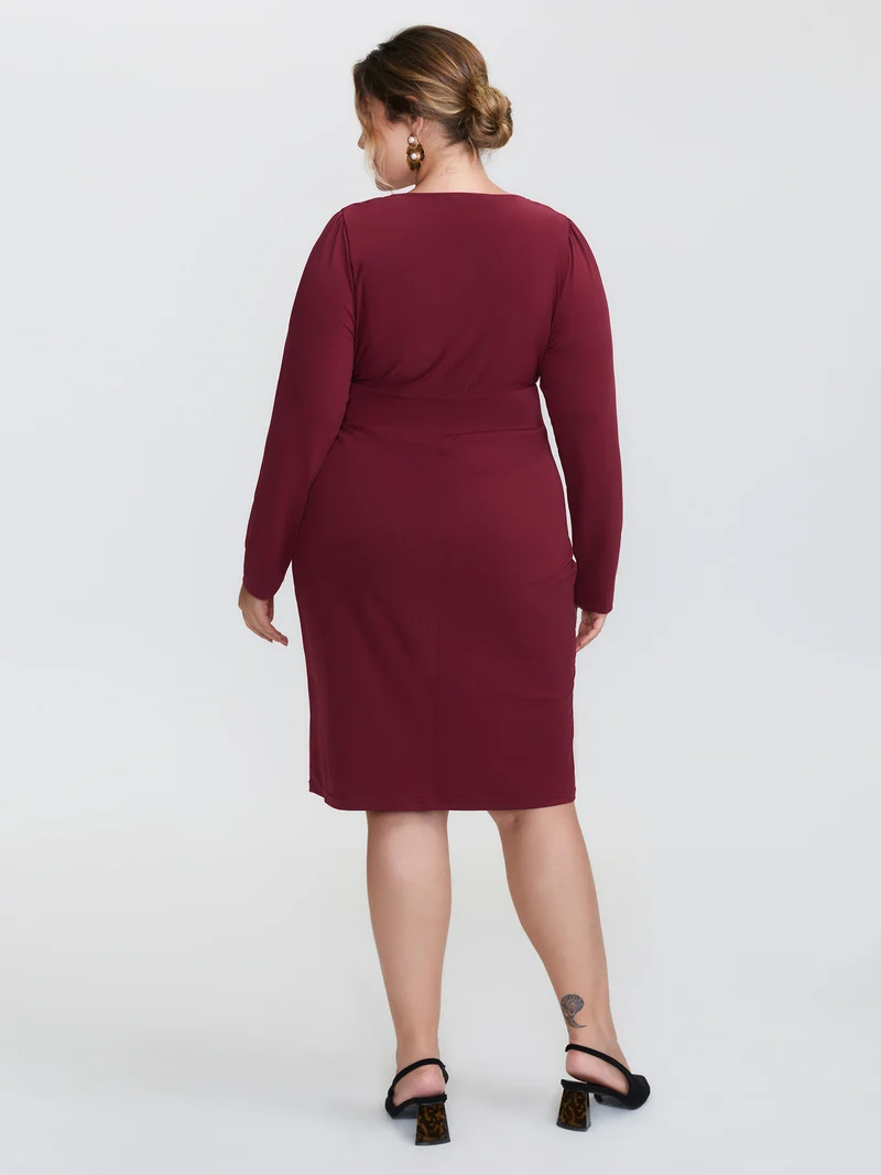 Stretchy Pleated Ruffed Hem Bodycon Fit Midi Dress