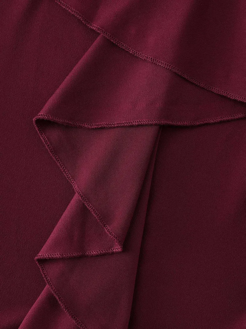 Stretchy Pleated Ruffed Hem Bodycon Fit Midi Dress