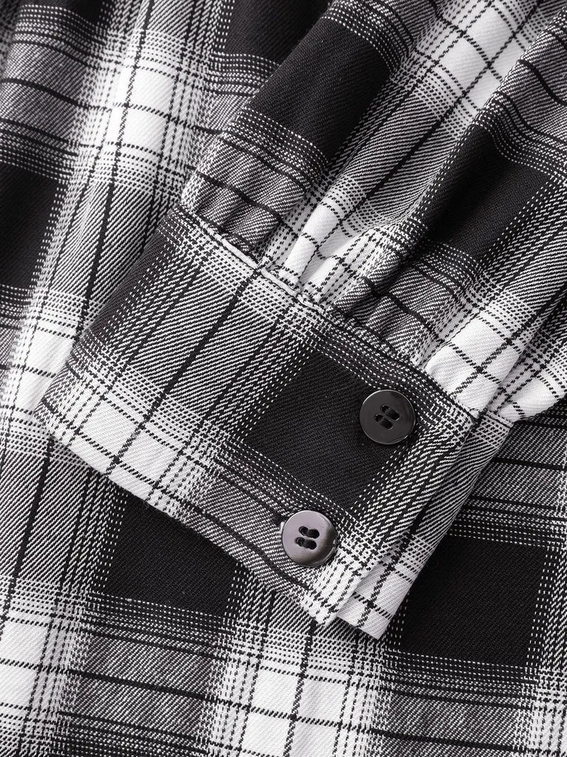 Checkered Faux-Layered Button Detail Blouse