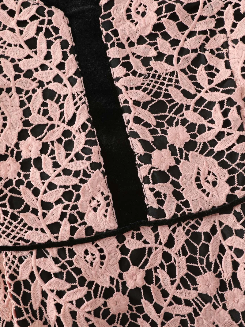 Floral Lace Trim Color Contrast Maxi Dress