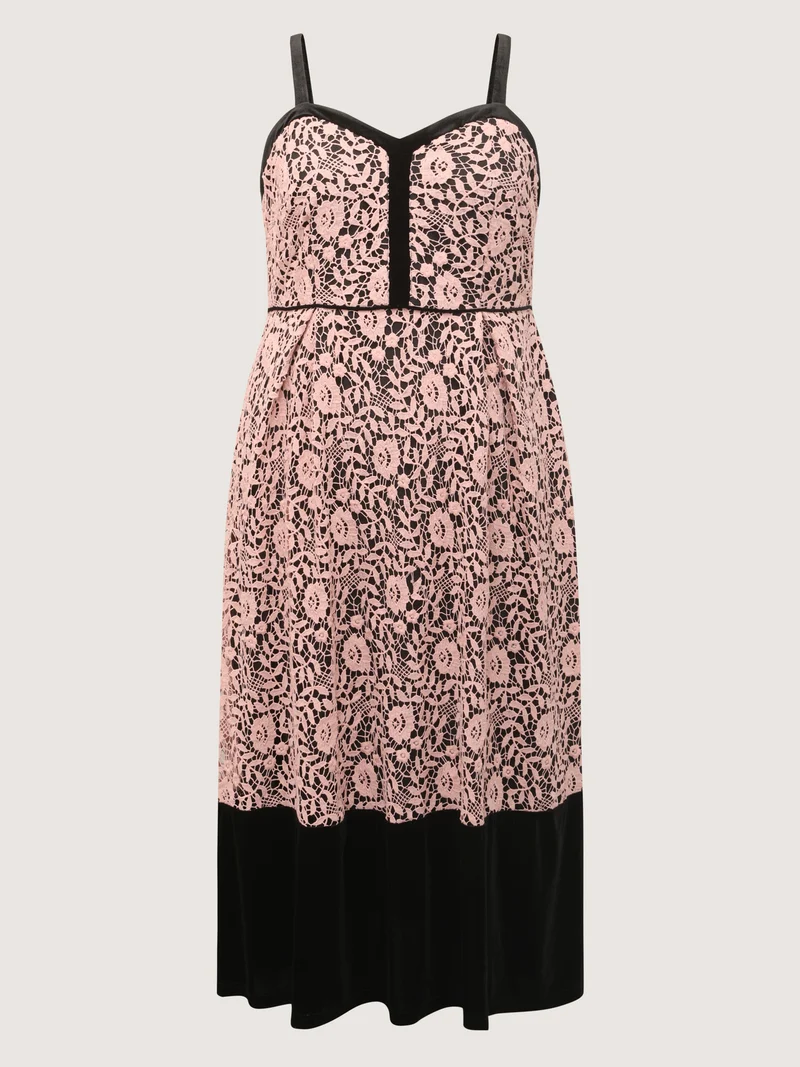 Floral Lace Trim Color Contrast Maxi Dress