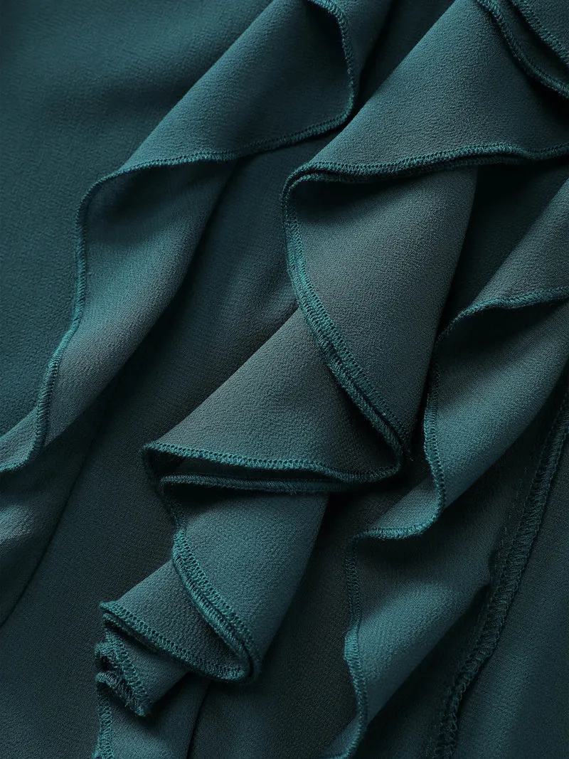 Ruffle Trim Cross-Tie Blouse