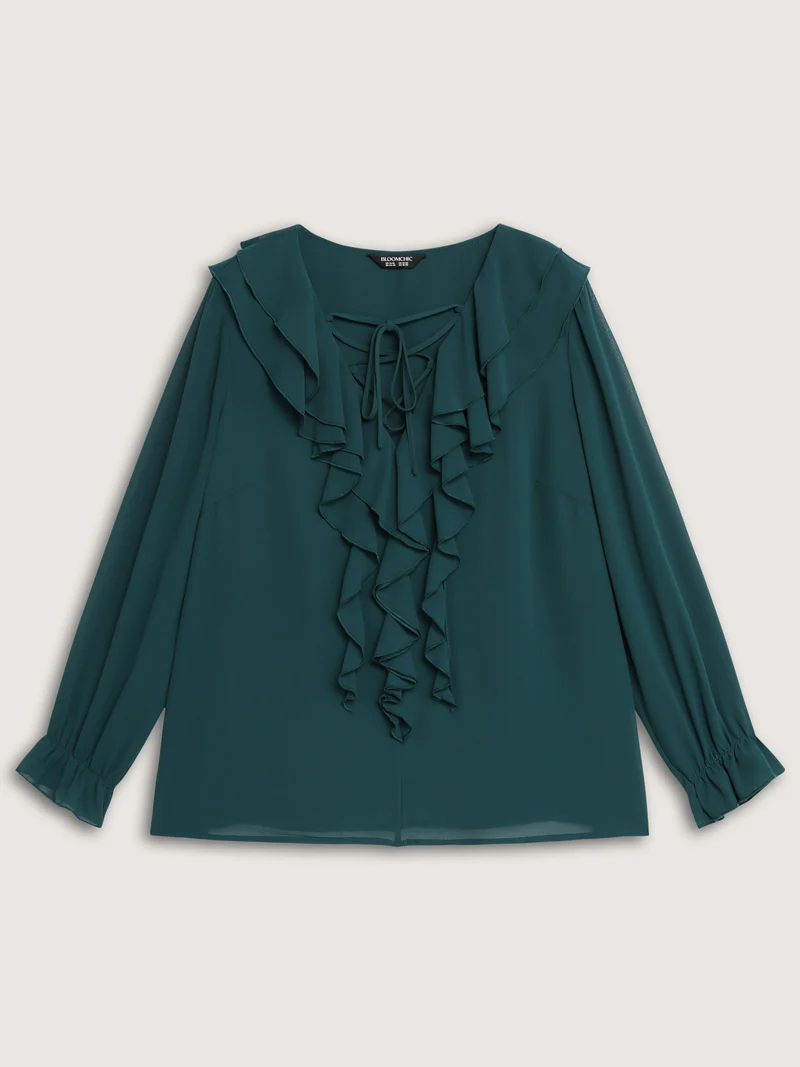 Ruffle Trim Cross-Tie Blouse