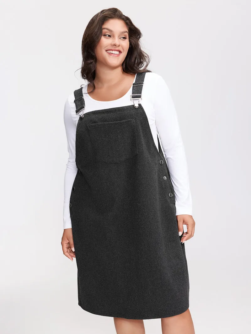 Woolen Pockets Adjustable Buttons Midi Dress
