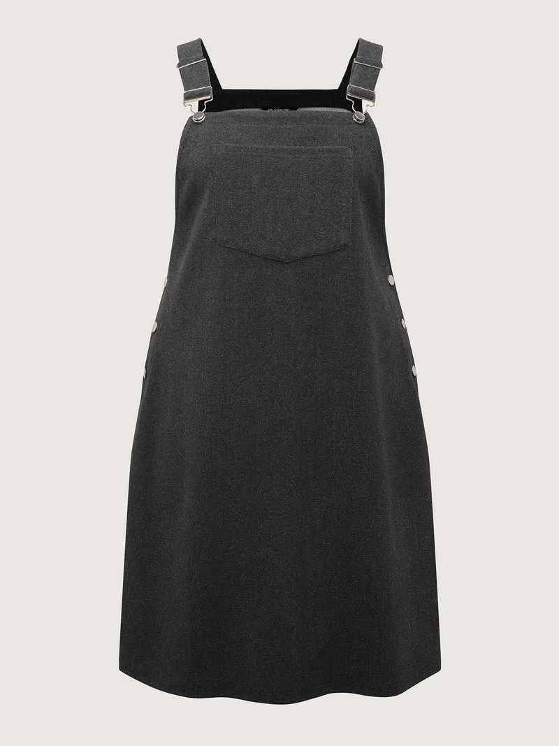 Woolen Pockets Adjustable Buttons Midi Dress