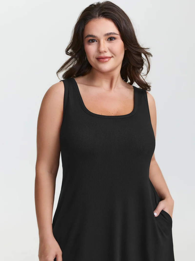 Supersoft Built-in Padded Scoop Neck Midi Dress