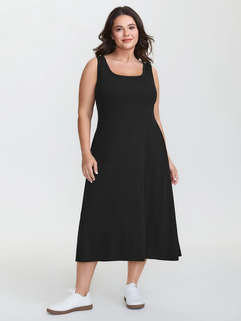 Supersoft Built-in Padded Scoop Neck Midi Dress