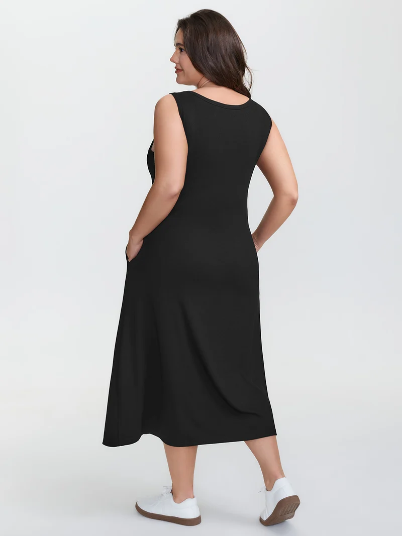 Supersoft Built-in Padded Scoop Neck Midi Dress
