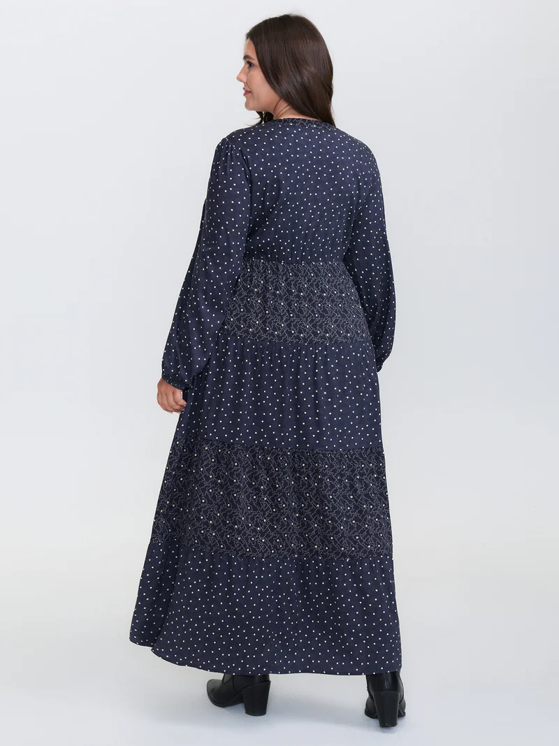 Polka Dots Print Tiered Flowy Maxi Dress