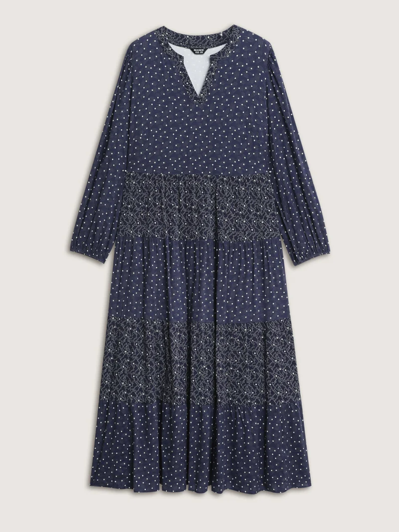 Polka Dots Print Tiered Flowy Maxi Dress
