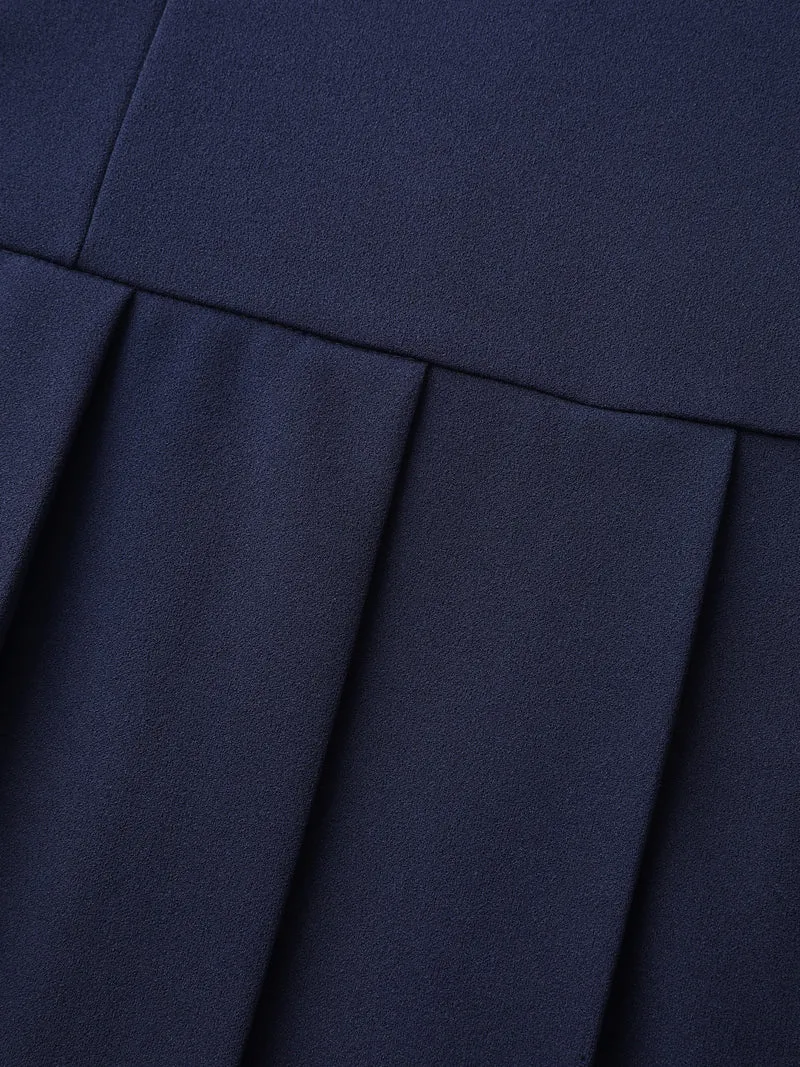 Layered Waist-Defining Pleated Knee-Length Dress