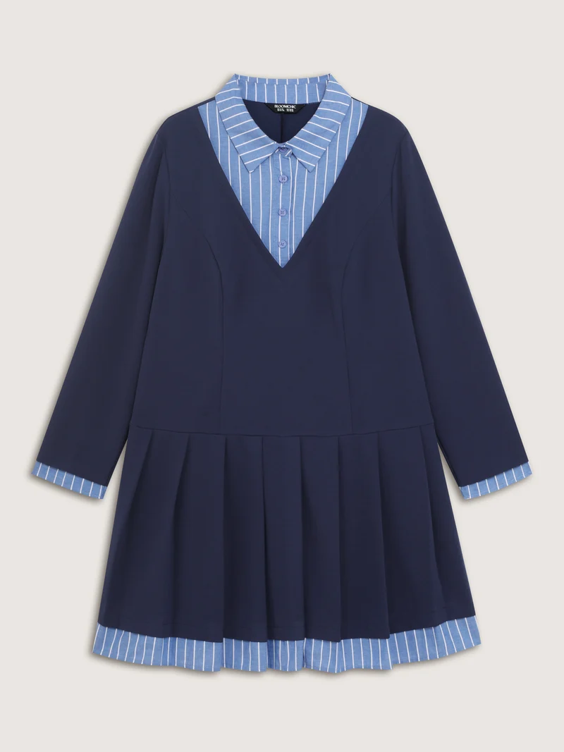 Layered Waist-Defining Pleated Knee-Length Dress