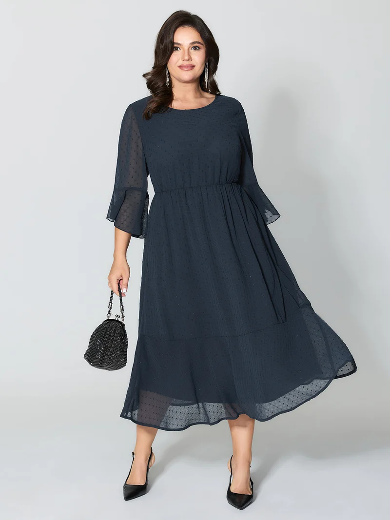 Textured Ruffled Sleeve Sheer Maxi Dress