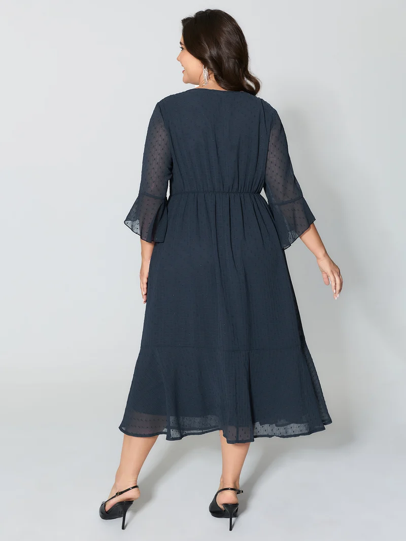 Textured Ruffled Sleeve Sheer Maxi Dress