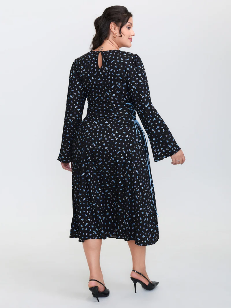 Floral Stretchy Rayon Slit Sleeve Midi Dress