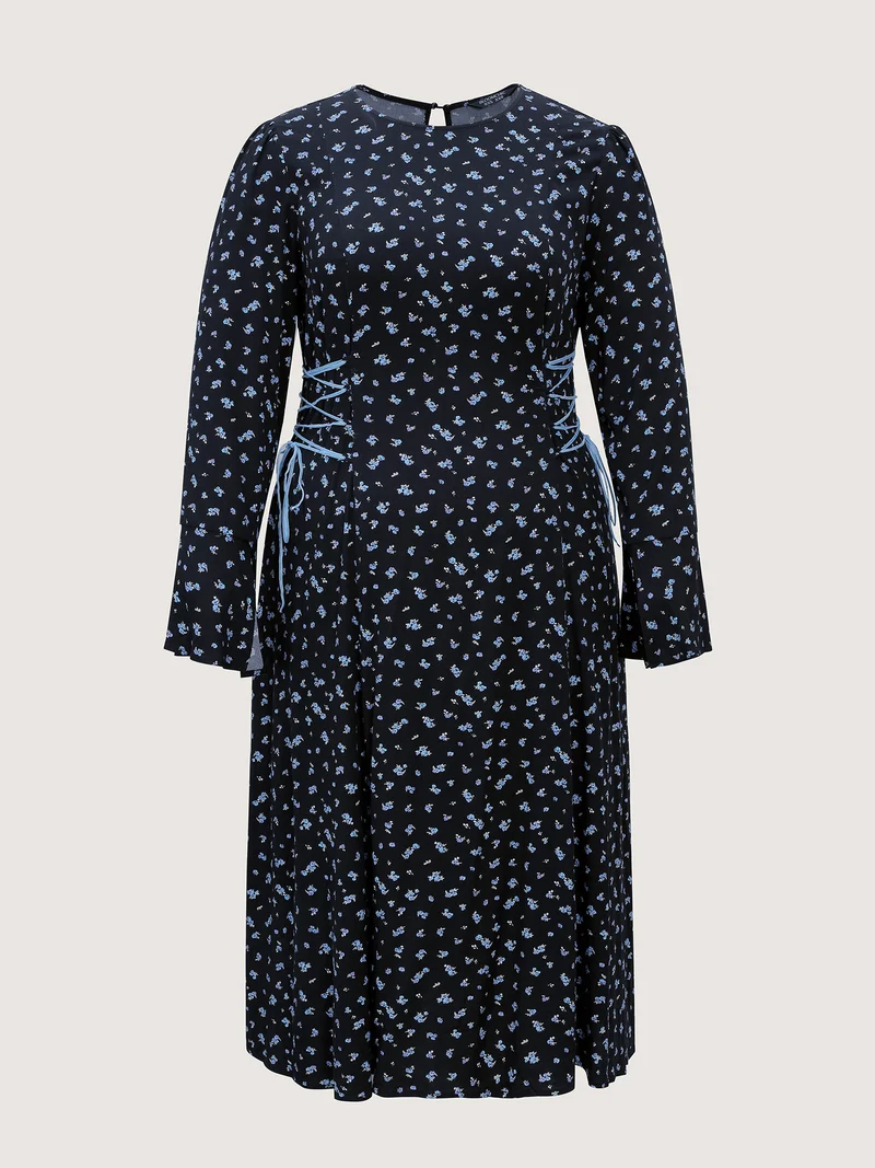 Floral Stretchy Rayon Slit Sleeve Midi Dress