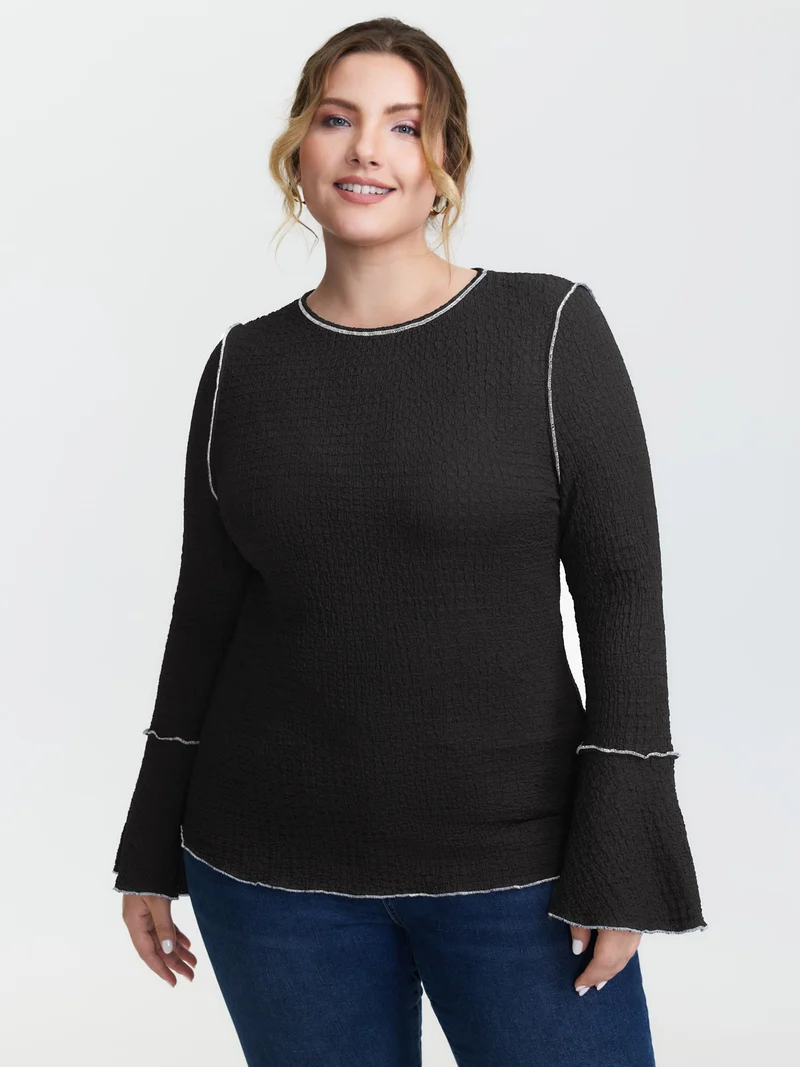 Textured Color Contrast Fitted T-Shirt