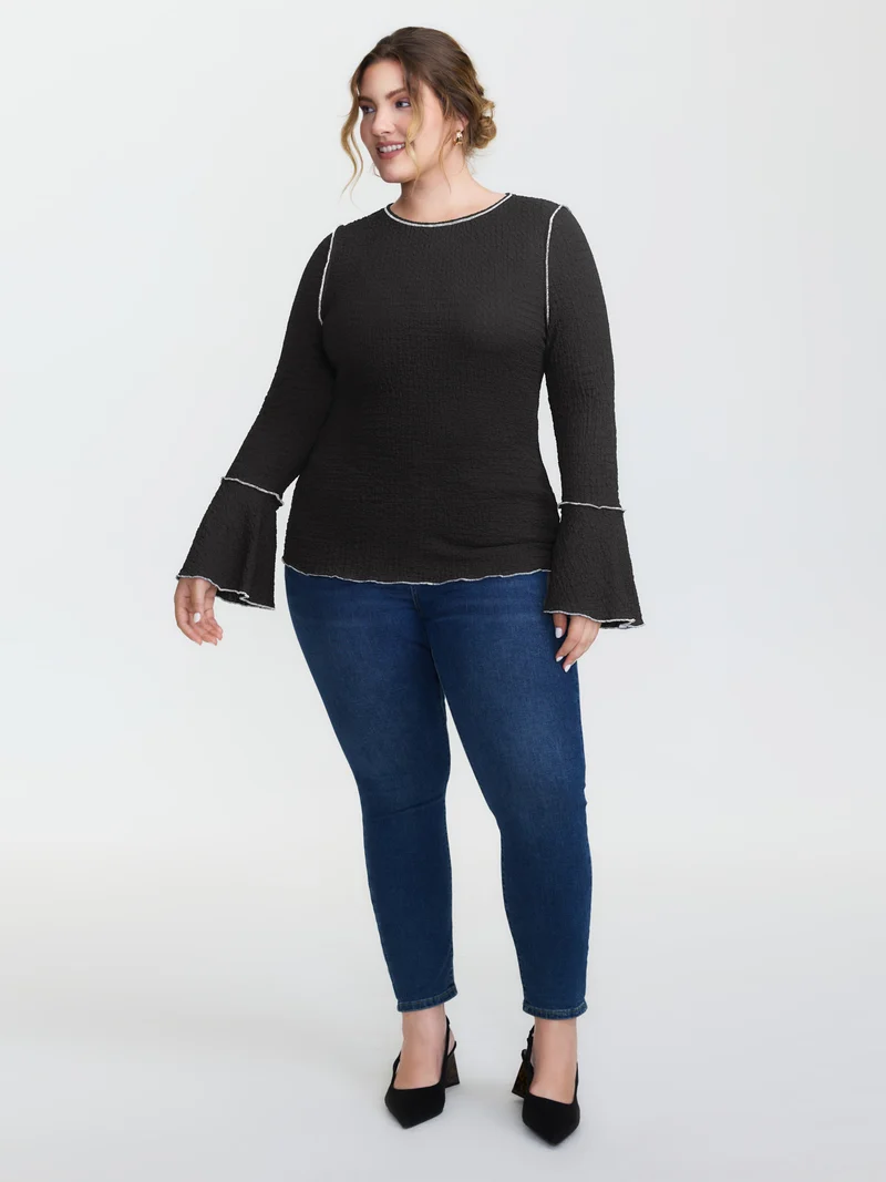 Textured Color Contrast Fitted T-Shirt