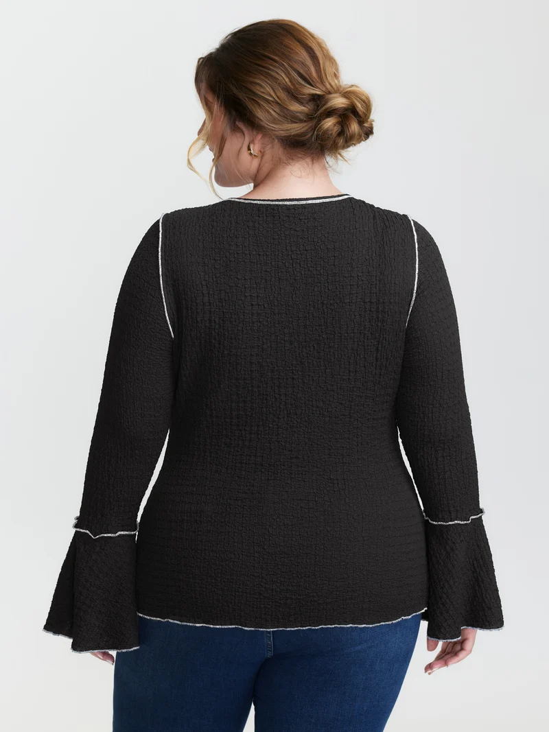 Textured Color Contrast Fitted T-Shirt