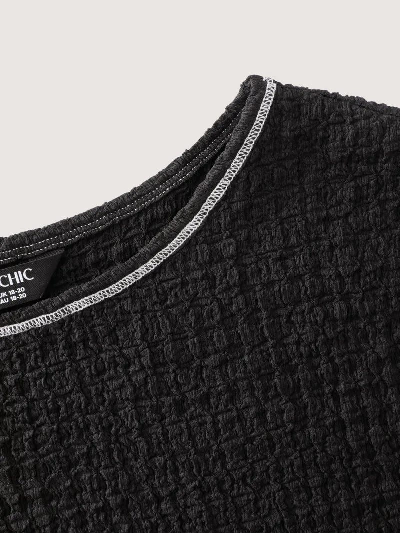 Textured Color Contrast Fitted T-Shirt