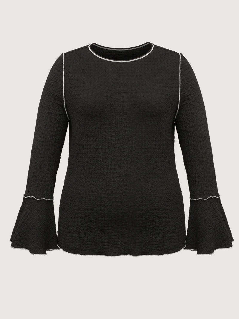Textured Color Contrast Fitted T-Shirt