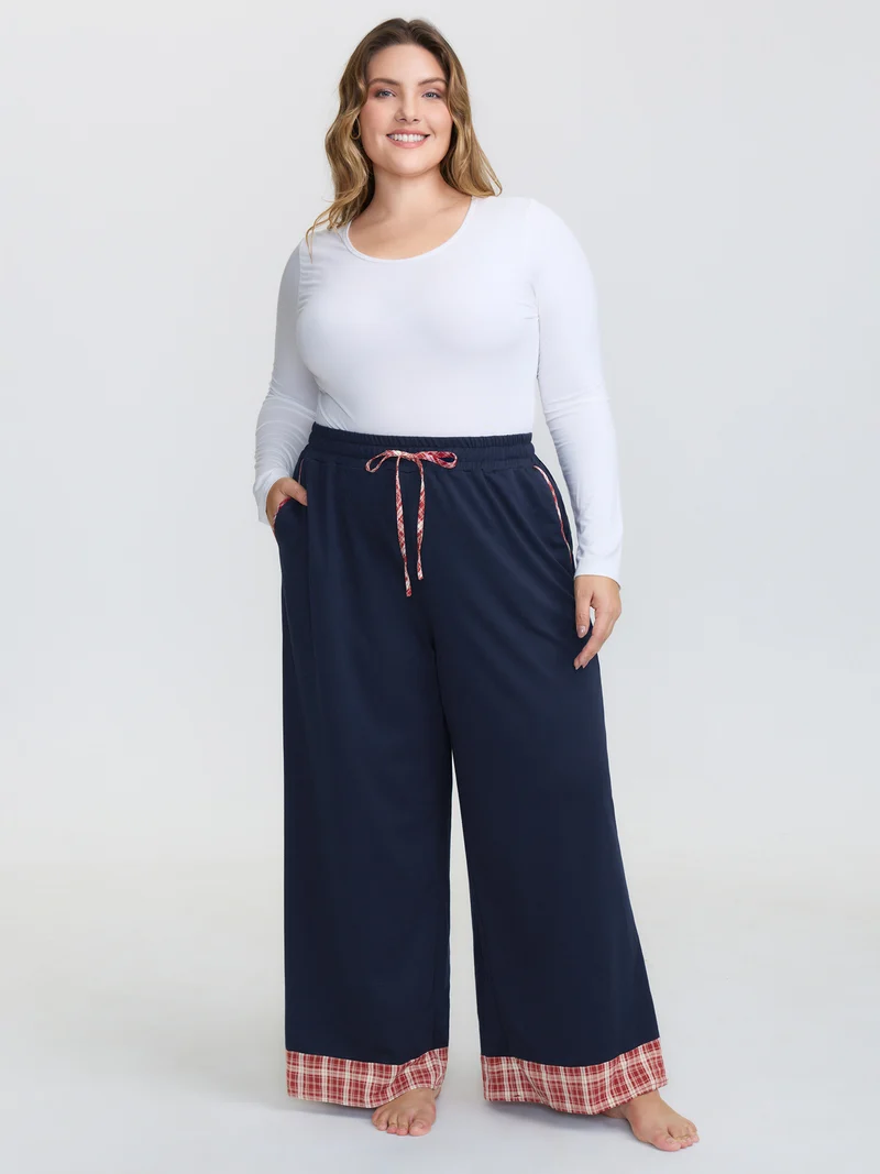 Gingham Edges Stretchy Drawstring Lounge Bottoms